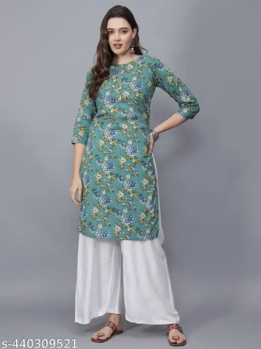 Women Floral Print Pure Cotton Straight Kurta