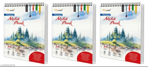 A4 Premium Sketch Book : Set of 3 (36 sheets) Sketch Book For Painting  Top Spiral-Bound Sketchpad  ketching and Drawing Acid Free Paper for Doodling