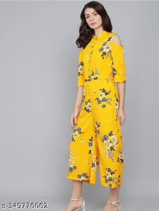 Nature Craft Women Crape Yellow jumpsuit