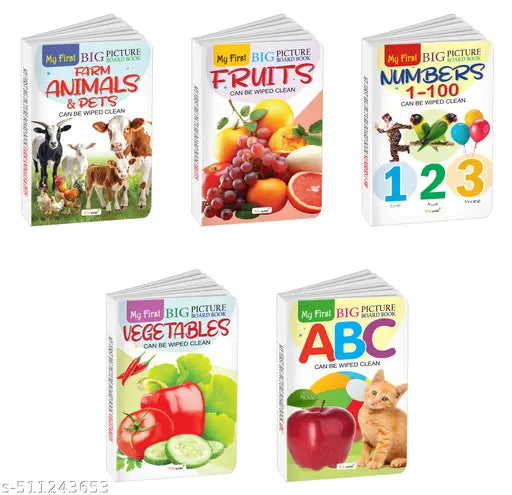 My First Big Picture Board Book ABC  Numbers 1-100  Fruits  Vegetables and Farm Animals & Pets : Board books for toddlers  Educational books for children  Toddler learning book - Pack of 5 board books