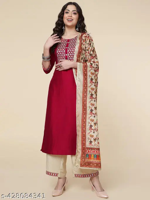 women's embroidery kurta pant with dupatta set