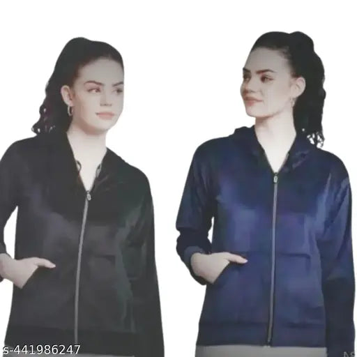 Dee-Nayra Solid Full Sleeves Soft and Plain Casual Jackets For Women Velvet jacket black&navy