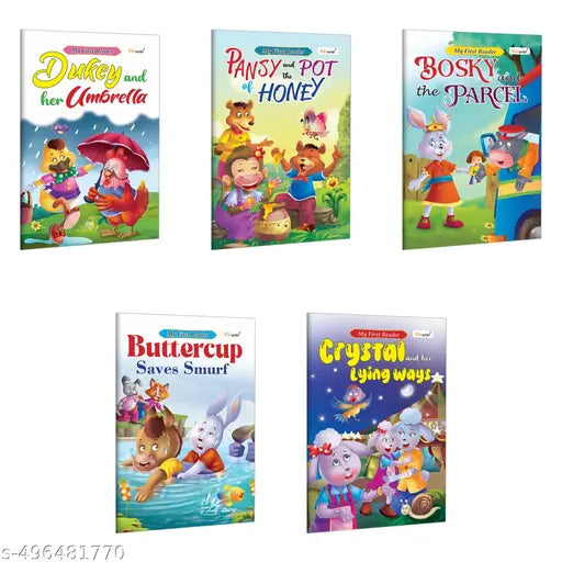 My First Reader - Bosky and the Parcel  Pansy and the Pot of Honey  Buttercup Saves Smurf  Crystal and her Lying Ways and Dukey and her Umbrella : (Set of 5) Storybooks for preschoolers