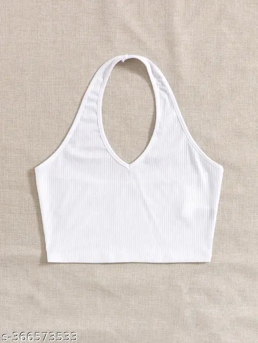 SUTBIT Halter Neck Crop Ribbed Women Top