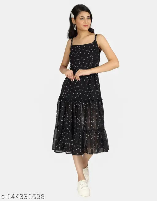 Nature Craft Fit & Flare Yellow Dress for women