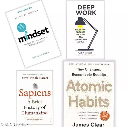 4 Books COMBO - MINDSET + DEEPWORK + SAPIENS + ATOMIC HABITS - Paperback