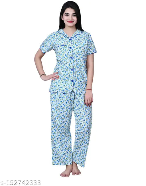 Woman Night Dress/Nightsuit_Blue_Cotton