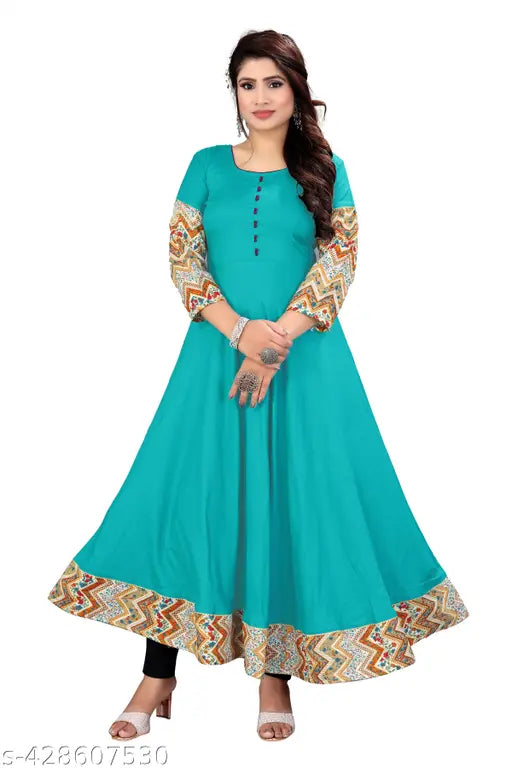 Ashima Designer Aqua Blue Color Long Solid Border Tussle Tie Anarkali Designer Gown