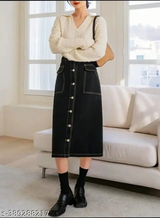 Woman High Waist Denim Skirt
