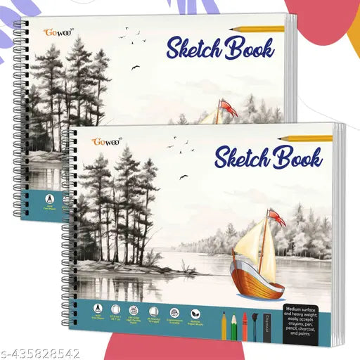 Big Size Pemium Sketch Book : Spiral-bound art notebooks  Art colouring book (27.5 x 34.7 cm)  140 GSM Thick paper book for drawing and Sketching - Pack of 2 Sketch Books