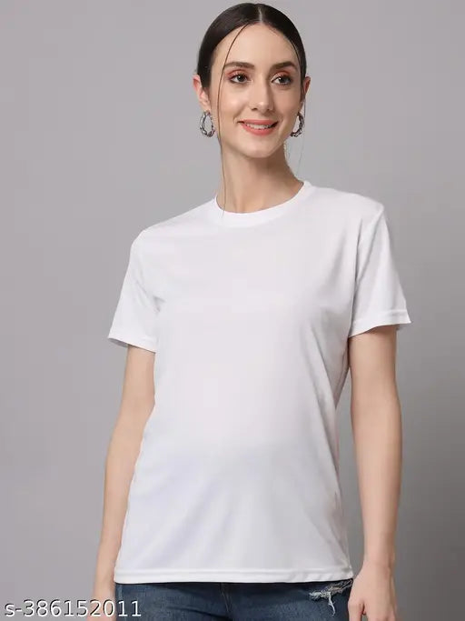 Womens Solid White Tshirts Half Sleeves