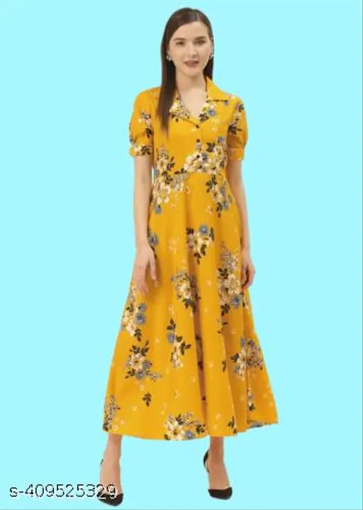 Nature Craft Women New Fancy Mustered Crepe Dress