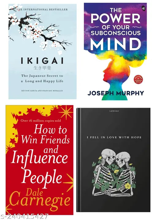 HOW TO WIN FRIENDS  INFLUENCE PEOPLE BY DALE CARNEGIE + THE POWER OF SUBCONSCIOUS MIND BY  JOSEPH MURPHY + IKIGAI BY  HECTOR GARCIA + I FELL IN LOVE WITH HOPE BY LANCALI