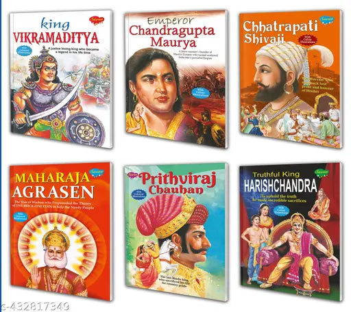 Truthful King Harishchandra  Maharaja Agrasen  King Vikramaditya  Emperor Chandragupta Maurya  Chhatrapati Shivaji and Prithviraj Chauhan book for kids : Great emperor book  Children learning book  Educational Story books - Pack of 6 story book for kids.
