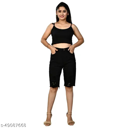 Women Denim Black Shorts