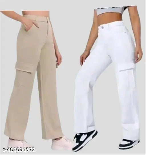 Women solid bell boutam cargo pants pack of 2 Girls casual bell boutam combo pants