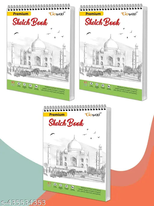 A5 Premium Sketch Book : Set of 3 (5.8 x 8.3 inches) - 36 Sheets Sketchbooks  140 GSM Thick Paper For Drawing and Sketching  Top Spiral-Bound Art Notebooks