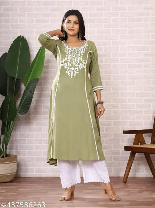 Women's Rayon Anarkali kurti Embroidery Kurti Women Dress Casual wear