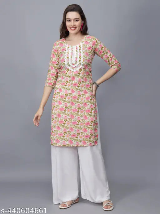 Women Floral Print Pure Cotton Straight Kurta