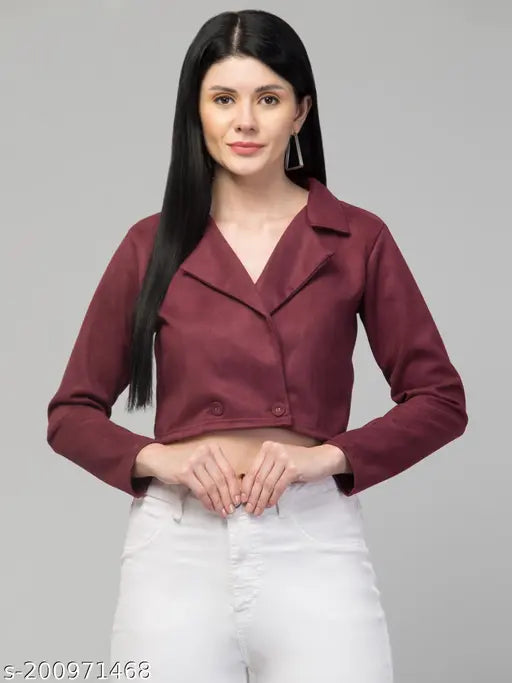 Women Solid Double-Breasted Casual Suede Blazer