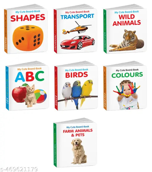 My Cute Board Book ABC  Transport  Colours  Birds  Wild Animals  Farm Animals & Pets and Shapes : Baby Board Books  Picture Books for Toddlers  Pocket-sized kids educational books - Pack of 7 Books