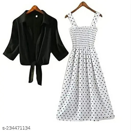Nature Craft Women Stylish and Trendy Polka White Stripe Shrug Smoking Dress for women