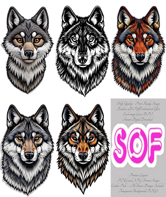 #00 Wolf #set4 Theme Pack of 5 Digital Images – 300 DPI Printable Art