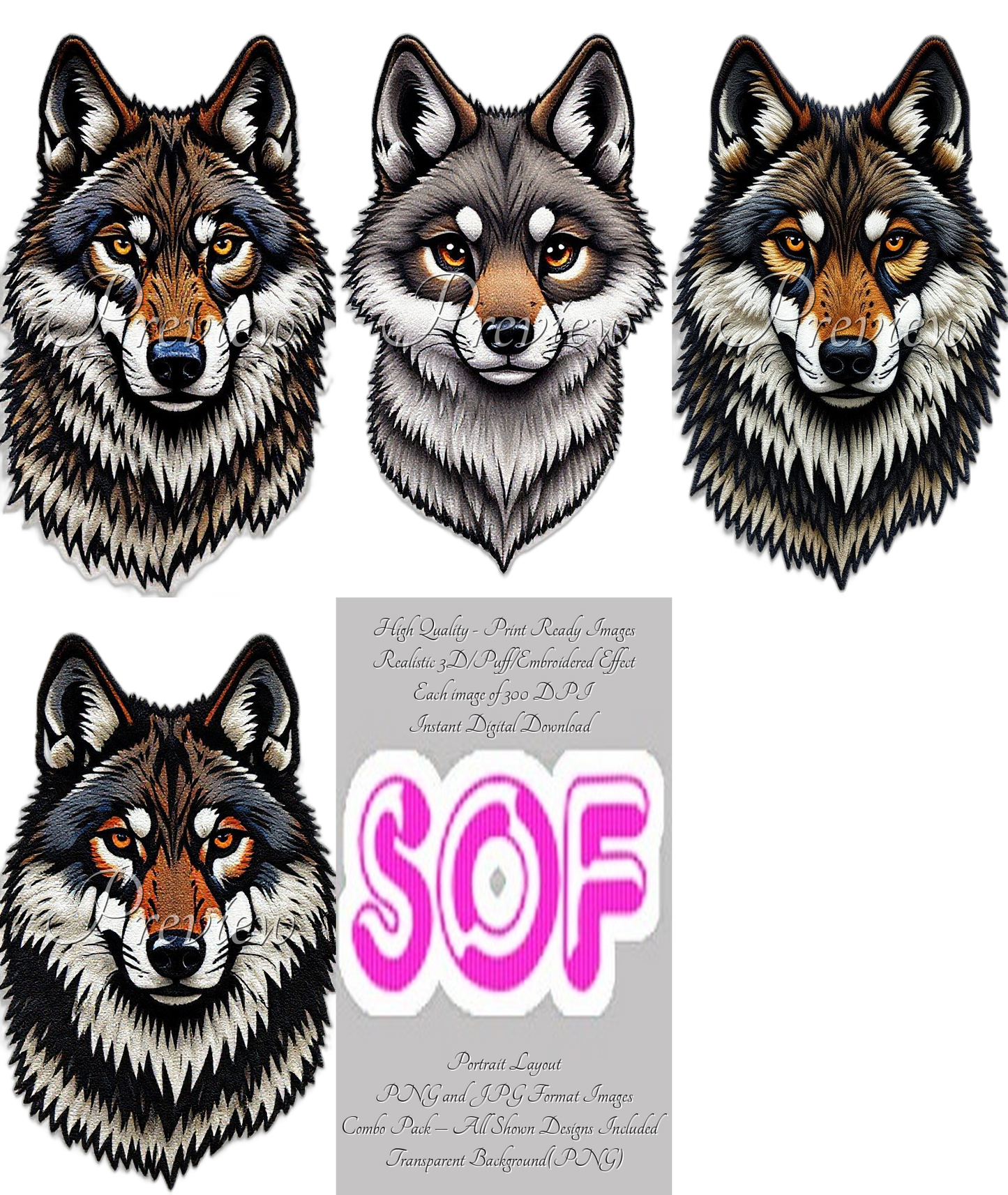 Wolf #set5 Theme Pack of 4 Digital Images – 300 DPI Printable Art