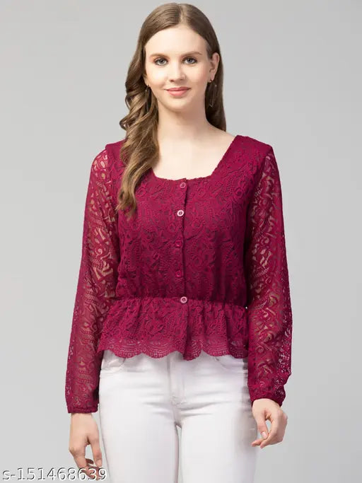 Bishop Sleeve Peplum Lace Top