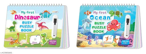 My First Dinosaur and Ocean Busy Puzzle Book : Kids Activity Book  Sticker fun for young children  Early Learning Binder book with Activities  Activity Book for Toddlers - Pack of 2 Busy Puzzle Books