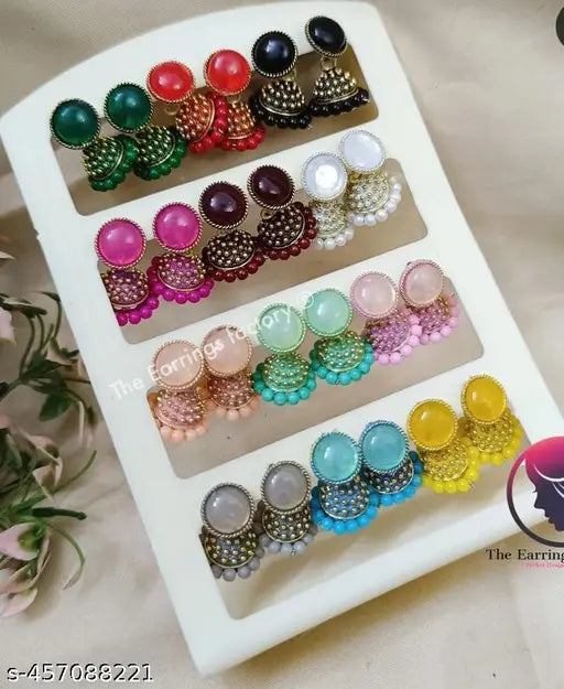 Jhumka earring's Beautiful Oxidized Earrings (Pack of 12) - Traditional Ethnic Indian earrings 