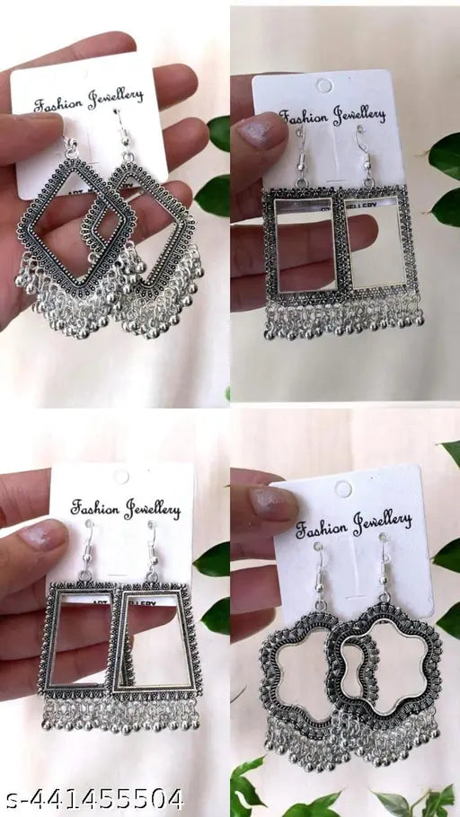 earring's  black Oxidised Silver earring's  (combo-4)Floral Resin Earrings-