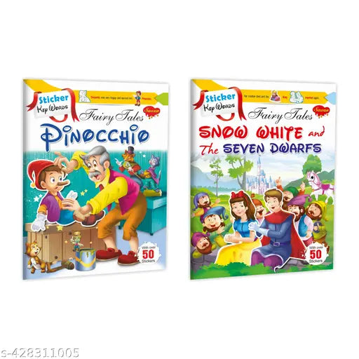 Pinocchio and Snow White and the Seven Dwarfs sticker activity book : Fairy tale sticker activity book  Kids fairy tale sticker book  Activity sticker book - Pack of 2 sticker book for kids.