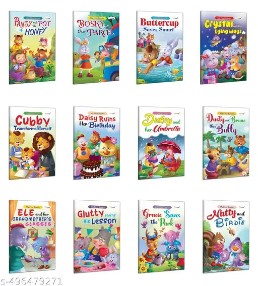 My First Reader Collection : Bosky and the Parcel  Pansy and the Pot of Honey  Buttercup Saves Smurf & More (Pack of 12 Books) - Story book for kids  Fun Tales for Young Learners