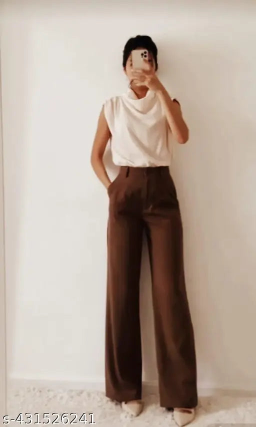 Solid High Waist Korean Straight Trousers for Women offer a comfortable stretchable and chic look perfect for formal casual and daily wear suitable for any occasion in formal and casual both
