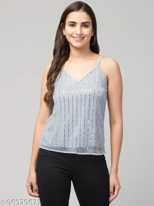 Women Girls Thin Straps Sling Sparkling Spaghetti Tank Top Comfortable Camisole Crop Top