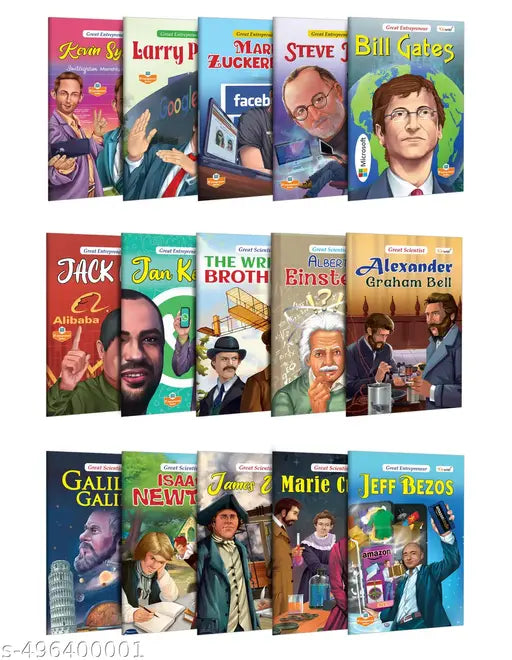 Bill Gates  Steve Jobs  Mark Zuckerberg  Albert Einstein  Galileo Galilei  Issac Newton and more (Great Enterpreneur and Scientists) : Scientists Book for kids   Educational Learning Book - Set of 15