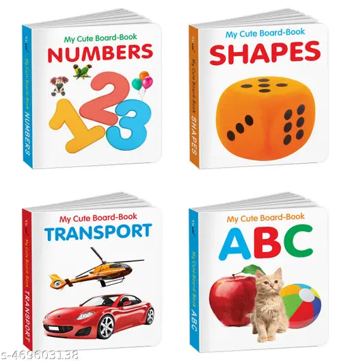 Pocket Board Book Set of ABC  Transport  Shapes and Numbers : Educational board books for babies  Preschool educational board books  Learning library for toddlers - Pack of 4 Books for kids