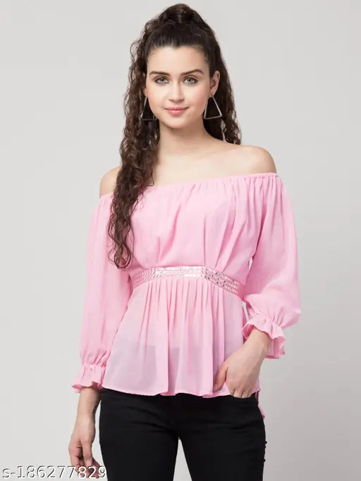 Stylish  Chiffon Bardot Top
