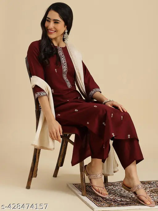 Women's Chinon Kurta Pant Dupatta Set