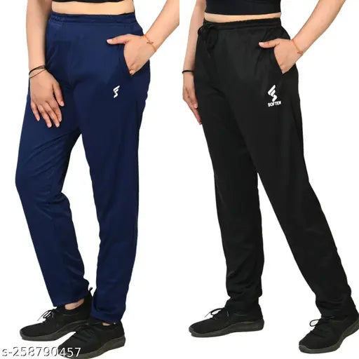 Women's Pack of 2 Navy Blue Solid Trackpants -Activewear