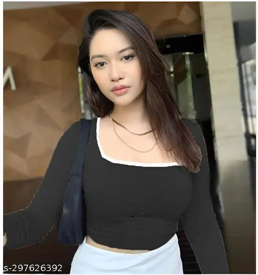 Deepneck Full Sleeve Contrast Top