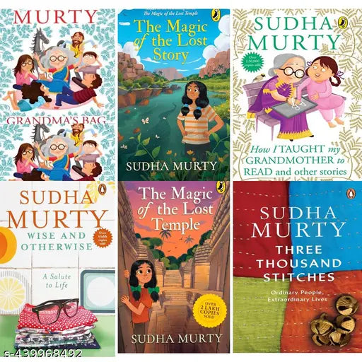 Combo of 6 Books - Sudha Murty (Wise and Otherwise: A salute to Life + The Magic of the Lost Temple + Three Thousand Stitches + Grandma's Bag of Stories + How I Taught My Grandmother to Read: And Other Stories + The Magic of the Lost Story)
