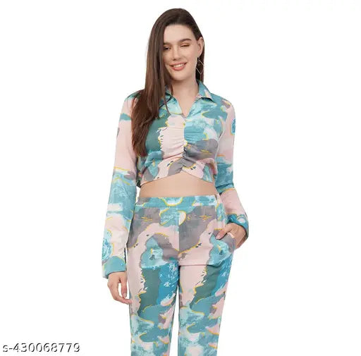 Avyola  Women Cotton Blend Korean Abstract  Printed Waist Tie Up  Regular Top For Causal And Party Wear