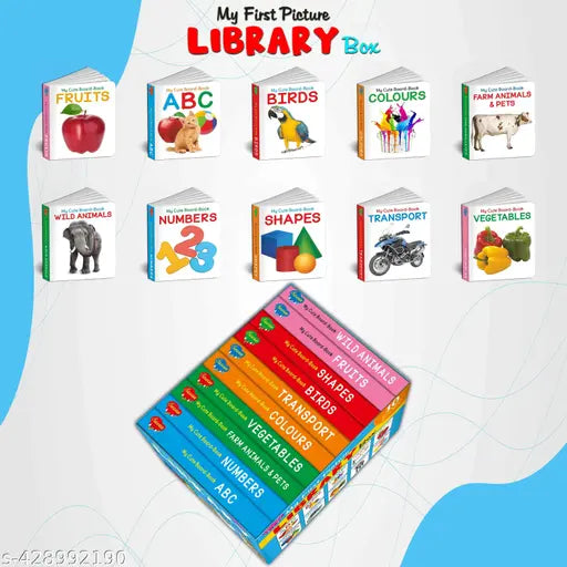 Ukg Class Picture Book Box Set of 10 board books : Board book set for children  Early learning library book  ABC  Numbers  Fruits  Vegetables  Shapes  Colours  Wind Animals  Farm Animals & Pets  Birds  Transport (Board book  Sawan)