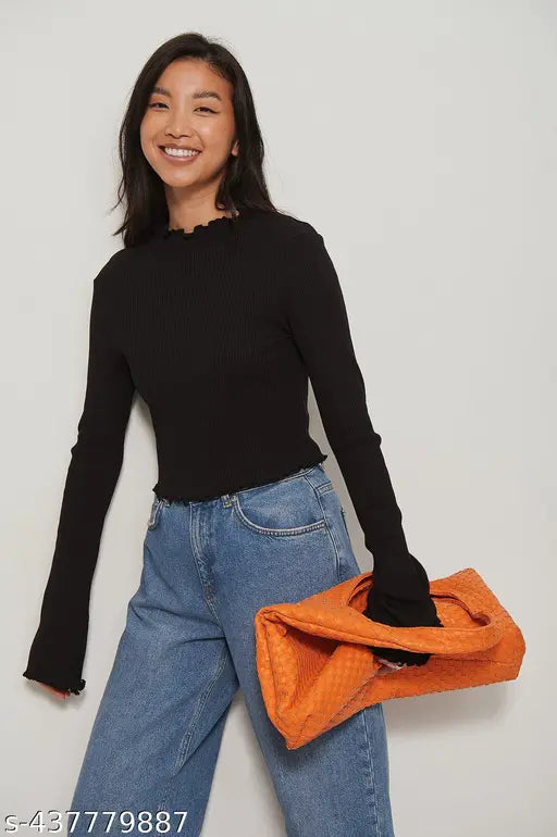 Redamancii Trumpet Full Sleeves Crop Rib Top