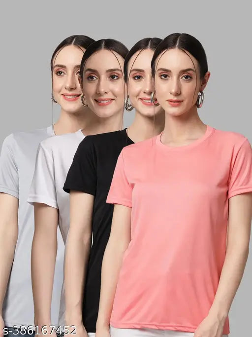 Womens Solid Tshirts Half Sleeves (Pack Of 4)