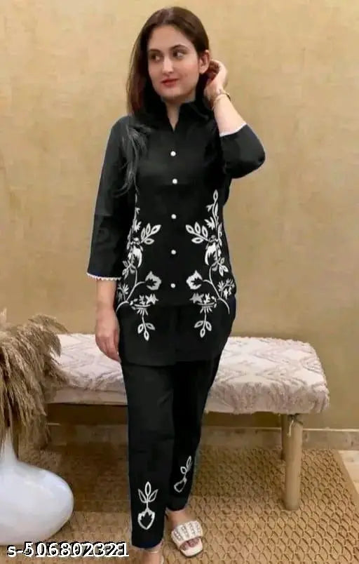 Women printed 3/4 sleeve co-rd set