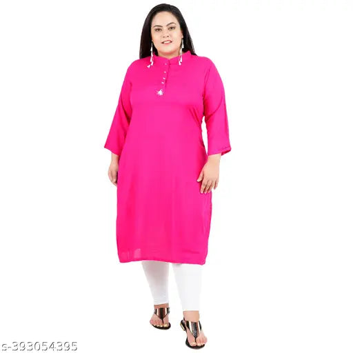 FAZZN Plus Size Pink Collared Rayon Kurti with Three Quarter Sleeves and Customization