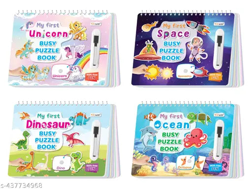 My First Unicorn  Space  Dinosaur and Ocean Busy Puzzle Book : Sticker Activities book for Toddlers  Kids Activity Book  Spiral-bound book - Combo of 4 Busy Puzzle Book